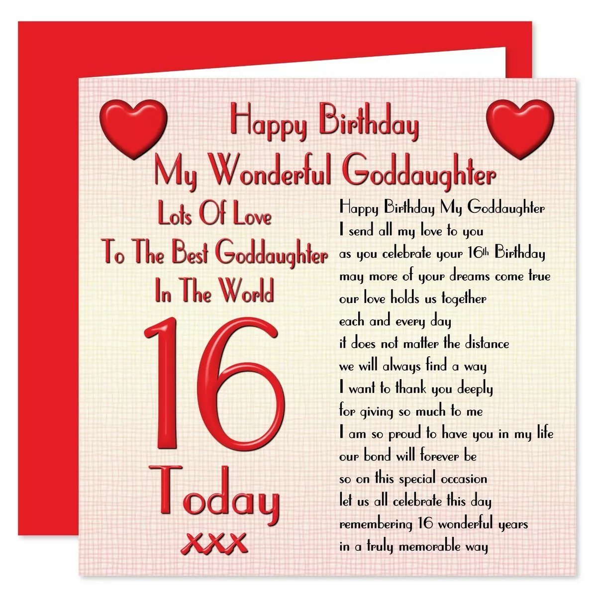 My Wonderful Goddaughter Lots Of Love Happy Birthday Card - Ages 16 - 60 Years