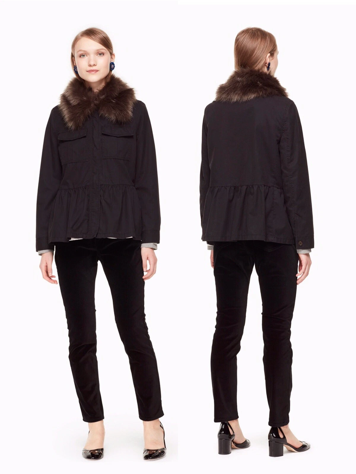 Nuovo! Giacca militare Kate Spade con rifiniture in pelliccia sintetica $438