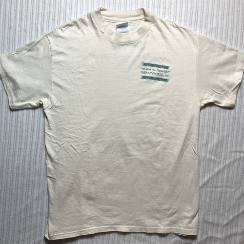 VINTAGE 90s Psychology Shirt Mens Large Beige Single Stitch College University - Picture 3 of 9