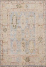 Muted Light Blue Oushak Turkish 3x4 Rug Handmade Foyer Carpet