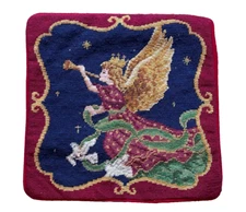 NEW Handmade Wool Needlepoint Throw Pillow Cover Christmas Angel Holiday 13"x13"