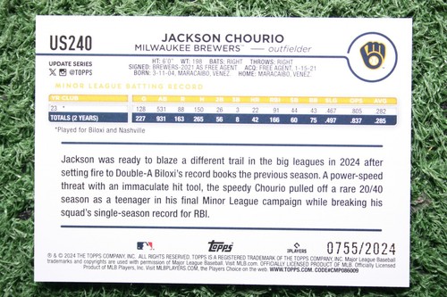 Jackson Chourio 2024 Topps Update #US240 Gold /2024 Rookie RC - Bild 2 von 2