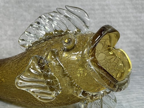Stunning Mid-Century Amber Crackle Glass 25cm Fish Vase - Likely Blenko - Picture 4 of 18