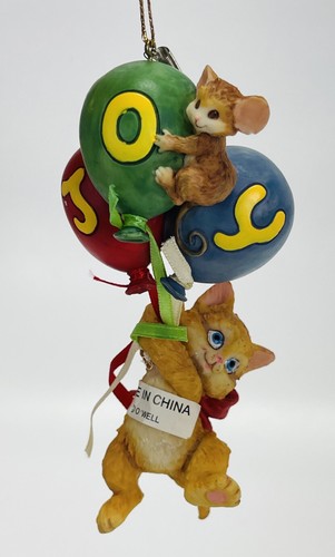 O'well Weihnachten Katze fliegende Luftballons "JOY" Maus Ornament orange Tabby Kätzchen - Bild 1 von 6