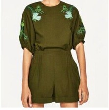 ZARA BASICwo Women's Green Embroidered Open back Romper size Medium