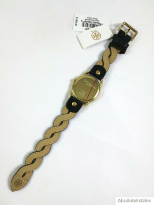 NEW Tory Burch Gold Navy Blue Braided Leather Miller Watch