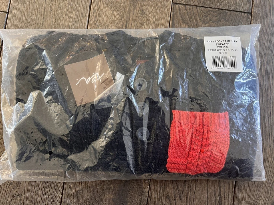 Suéter Tejido Bolsillo Henley Colección Tea Heritage Azul Marino Talla S 4-5 Nuevo con Etiquetas Foto 3 de 3