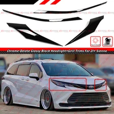 FOR 21-25 TOYOTA SIENNA GLOSS BLACK CHROME DELETE FRONT GRILL EYELID TRIM COVER