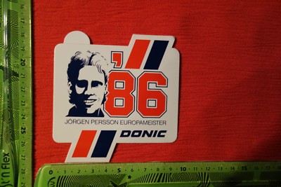 Alter Aufkleber Tennis Tischtennis DONIC Jörgen Persson Europameister 1986