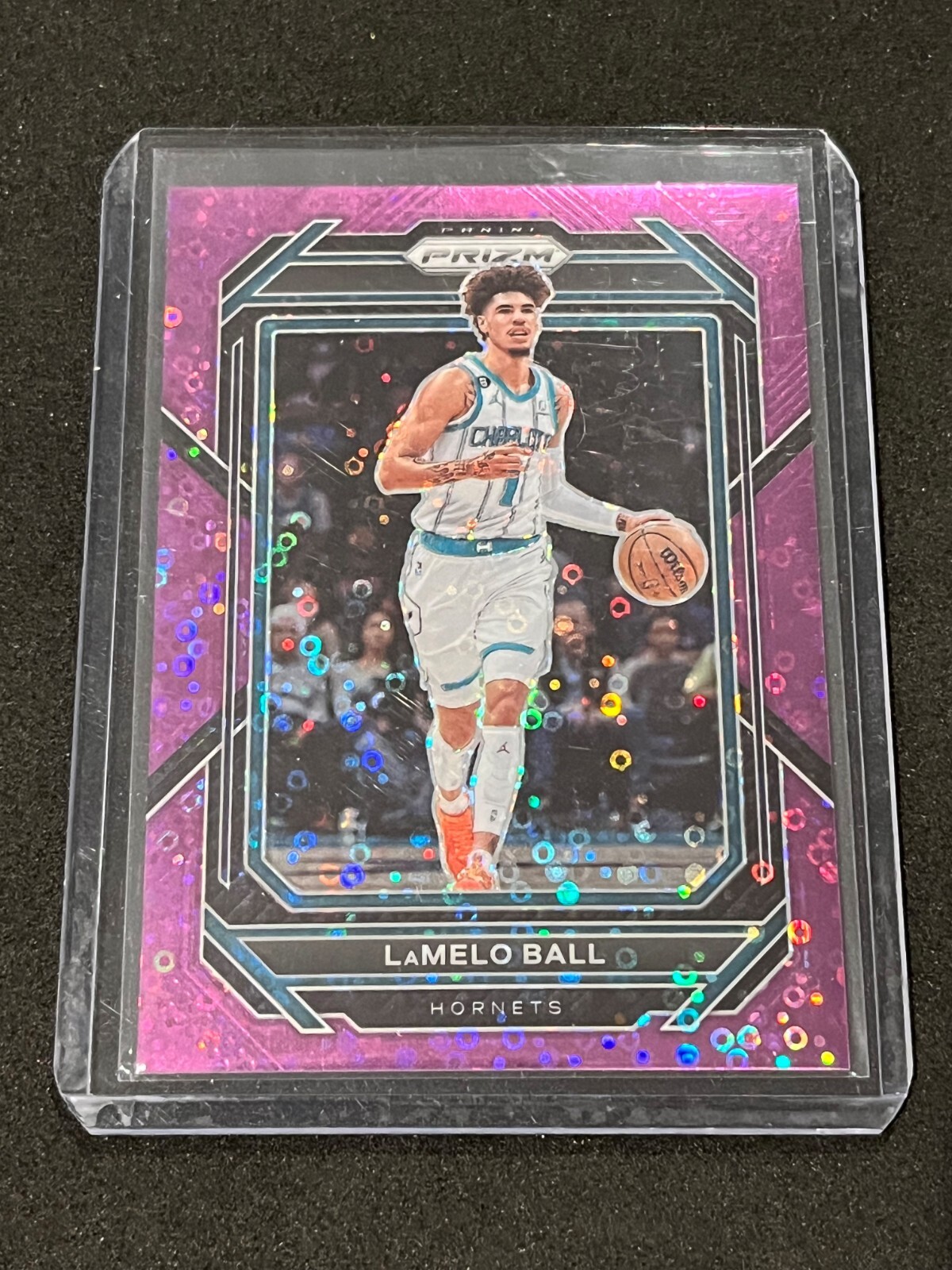 2022-23 Panini Prizm Basketball LaMelo Ball Fast Break Purple Prizm 18/75 #150