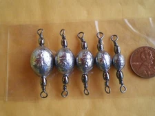 30 PCS. BLACK SWIVEL EGG SINKERS 3/4,1/2,3/8,1/4,1/8 OZ. 6 EA. QUALITY "STRIPER"