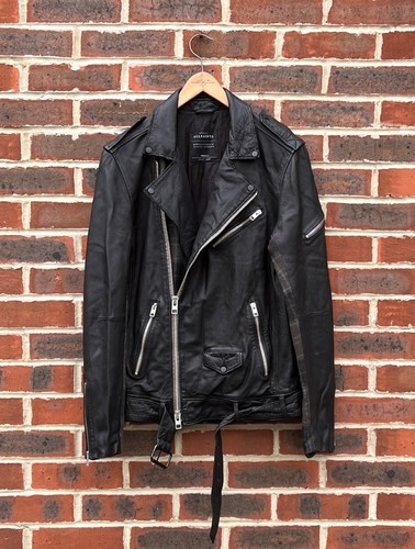 All Saints Mens CLASH Leather Biker Jacket SMALL Black Tartan AllSaints Wool - Picture 2 of 18