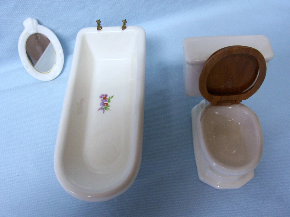 MUEBLES PARA CASA DE MUÑECAS Concord 4 piezas 1:12 Baño Calidad Porcelana Art Deco (A1) Foto 3 de 4