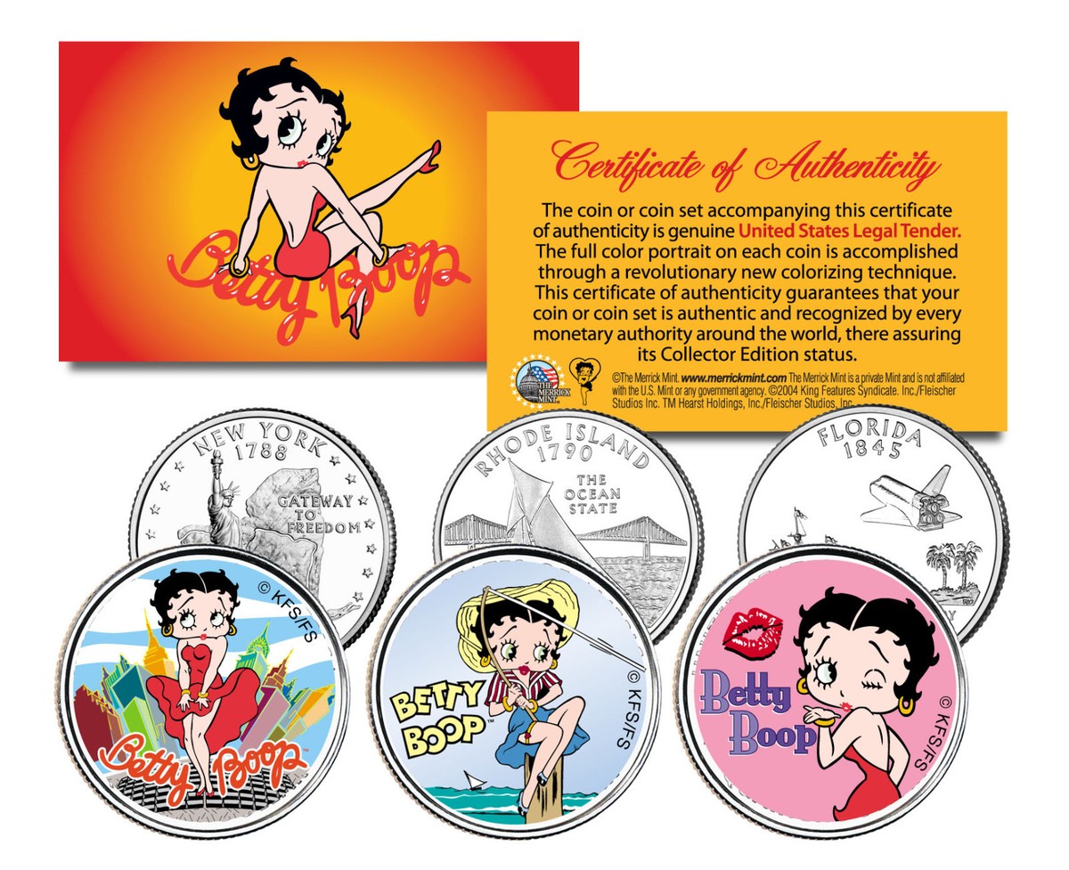 BETTY BOOP Officially Licensed 3-COIN U.S STATE QUARTER SET 