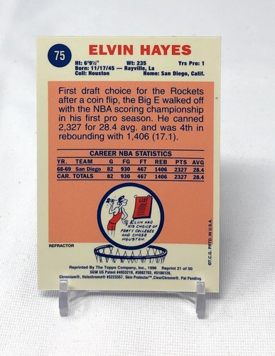 1996-97 Topps Finest Refractor Rookie RC Reprints #21 Elvin Hayes Rare SP - Picture 2 of 2