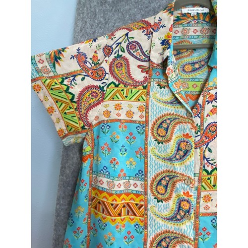 Rose + Olive 1X Two Piece Set Boho Paisley Button Shirt & Wide Leg Pants - Picture 8 of 10