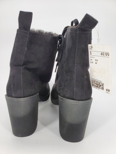 Botas H&M para mujer talla 9,5 negras de piel sintética con cordones tacón alto nuevas - Imagen 7 de 11