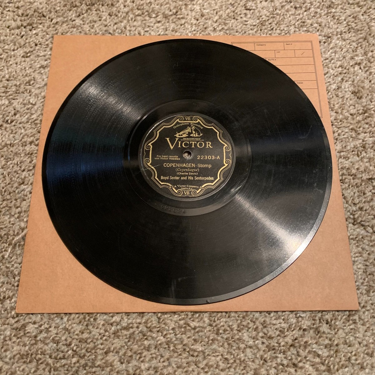 78 RPM Record Boyd Senter Copenhagen Hot Jazz Dance Victor
