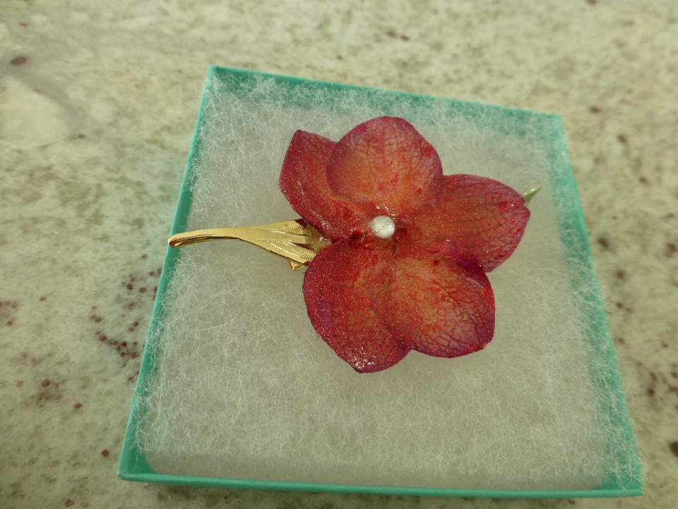 Phalaenopsis Real Phal Orchid Preserved Flower 14K Gold Plated Hair Clip - Image 3 of 4