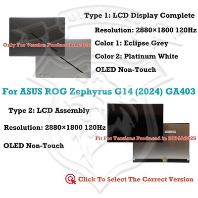 ASUS ROG Zephyrus G14 (2024) GA403U/UI/UH/UM/UP/UU/UV Panel LCD Display Assembly