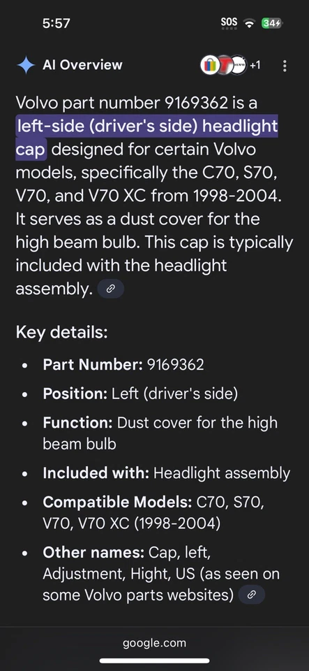 Nuevo OEM 9169362 VOLVO S70 V70 FARO DELANTERO IZQUIERDO LADO CONDUCTOR Conjunto Foto 2 de 4