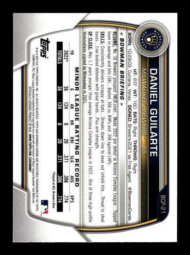 2023 Bowman Chrome Mega Mojo Refractor #BCP-21 Daniel Guilarte - Brewers - Bild 2 von 2