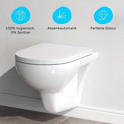 AM.PM Hänge-WC , D-Form spülrandlos   Soft-Close Sitz, Doppelspülung, Weiß