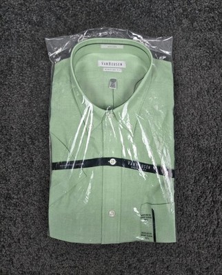 Van Heusen Shirt Men's Large Green Oxford Dress Shirt Button Up Short Sleeve NEW