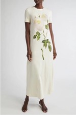 Oscar De La Renta Painted Rose Stretch Jersey Dress NWT Sz 10
