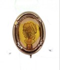 Vtg Pat. Amber Glass Reverse Carved Intaglio Cameo Woman Profile Clip Earrings — photo 5