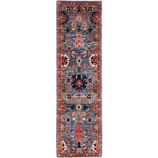 2'9"x9'9" Imperial Blue Heris All Over Design Wool Hand Knotted Runner Rug R1108