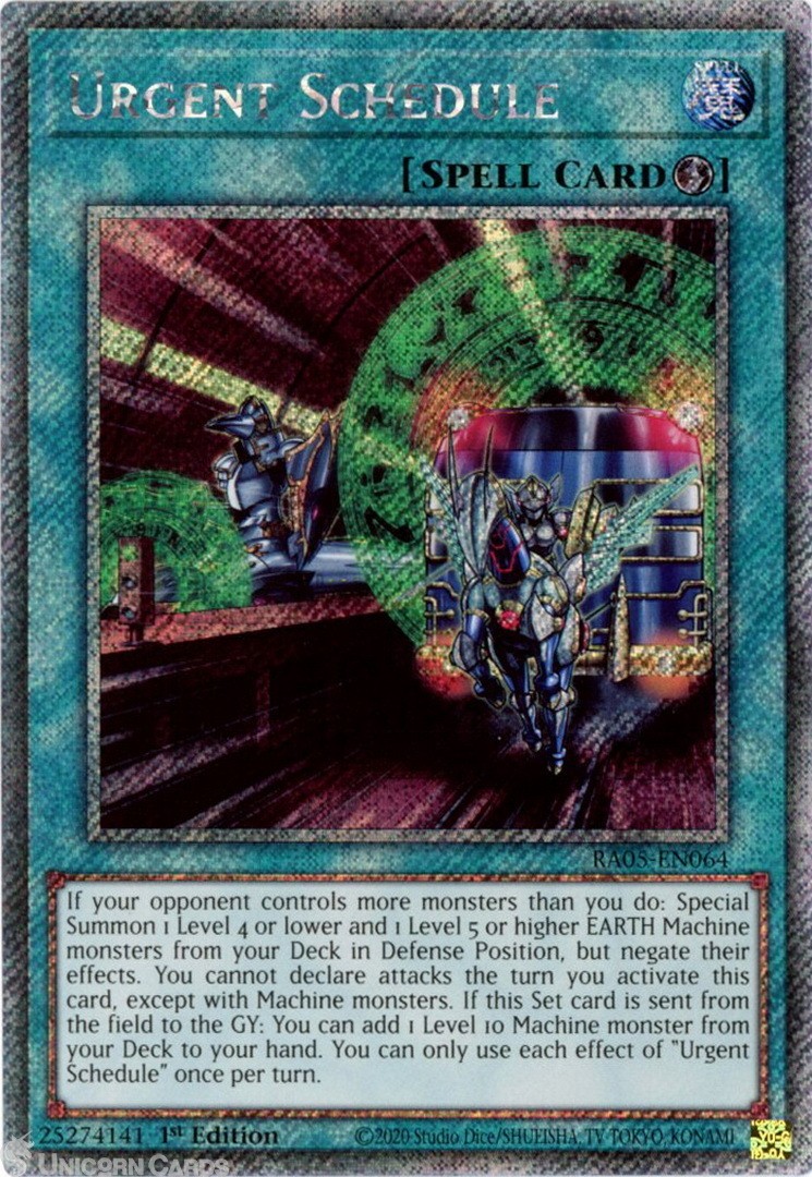RA05-EN064 Urgent Schedule : Platinum Secret Rare 1st Edition Mint YuGiOh Card