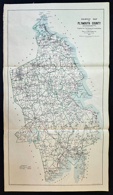Original 1903 Highway Map of Plymouth County Massachusetts, L. J. Richards Co.