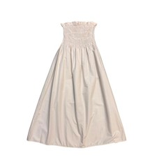 H&M Tan Strapless Smocked Maxi Midi Dress Beige Coastal Euro Summer Boho Beach