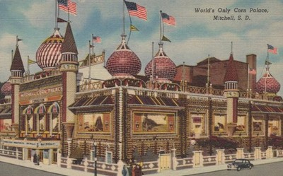 World's Only Corn Palace Mitchell South Dakota SD Flag c1946 Postcard