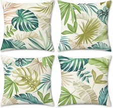 Tropical Leaves Throw Pillow Covers, Green Yellow Palm Leaf Monstera Outdoor