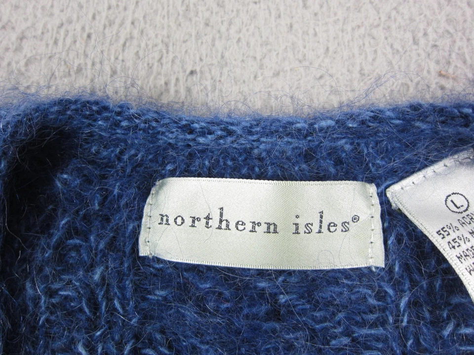 Suéter De Colección Islas del Norte Para Mujer Grande Azul Mohair Cuello en V Años 80 90 Difuso Foto 3 de 4