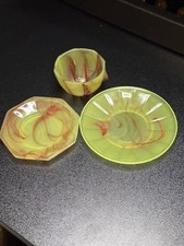 Akro Agate Lemonade Oxblood Children's Teacup and 2 Saucers UV Reactive
