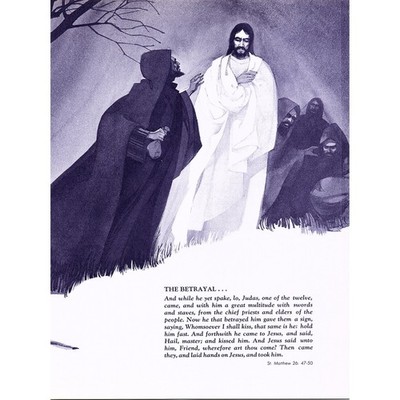 The Betrayal St. Matthew 26:47-50 1970s Poem Retro Kitsch Wall Art SF9