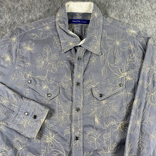 Georg Roth Pearlsnap Shirt Men's Medium Western Chain Stitch Floral Long Sleeve - Picture 4 of 10