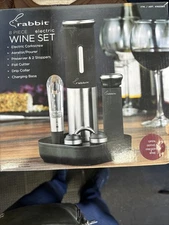 Rabbit Electric Wine Opener Set 8 Piece Set W/Foil Cutter, Aerator, Stoppers NEW