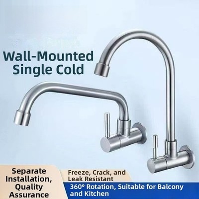 304 Stainless Steel Single Cold Water Tap Wall Mounted Kitchen Faucet for Sink