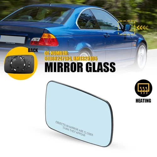 Heated Mirror Glass Right Passenger Side Blue For BMW E46 323Ci 325Ci 328 330Ci