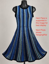 Kate Spade Textured Knit Sweater Dress M Blue Black Striped Sleeveless Fit Flare