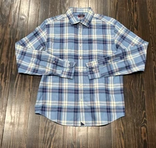 Untuckit Button Up Shirt Men’s Medium Plaid Blue Cotton 