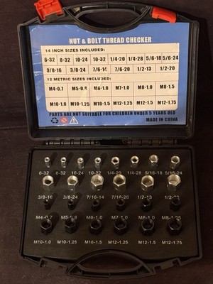 Nut & Bolt Thread Checker - 26pcs -- 14 Inch Sizes & 12 Metric Sizes -- in Case