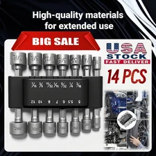 14pc POWER NUT Driver Bit Set Dual 1/4 Quick Change SAE & Metric MM Detent Shank
