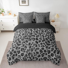 Gray Leopard Comforter Set Twin Size 7 Pieces Cheetah Bedding Set Animal Print B