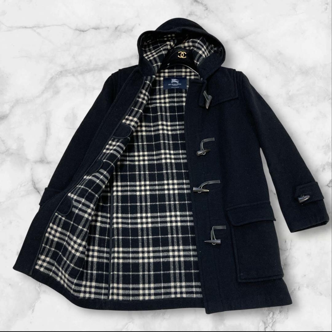 Burberry London Duffle Coat Black Long Coat Authentic Nova Check Wool Men's