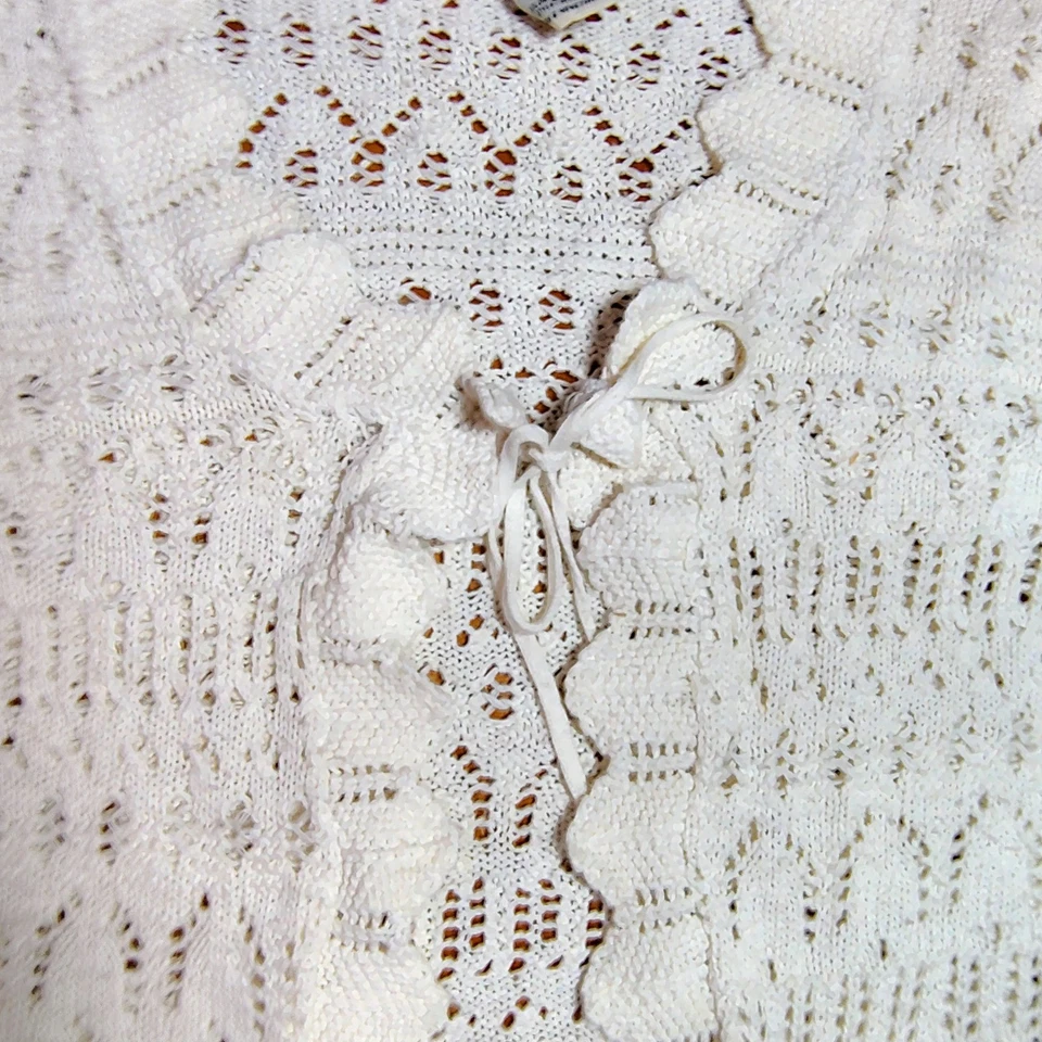 Cárdigan suéter coquette boho y2k tejido encaje corbata frontal crema mediano 8 10 Foto 3 de 4
